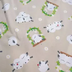 COSMO TEXTILE シマエナガ柄生地 ベージュ約110cm×50cm