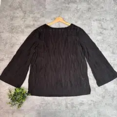 長袖 カットソー ブラック プリーツ加工のサムネイル