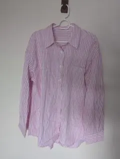 ピンクと白のストライプ長袖シャツ L