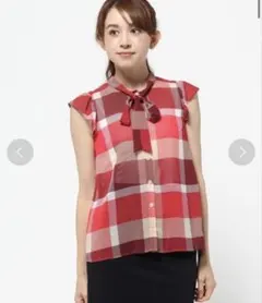 【美品】ブルーレーベルクレストブリッジ チェック シフォン ボウタイブラウス M