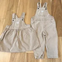 H&M 92センチ ベージュ 双子 オーバーオール ジャンパースカート