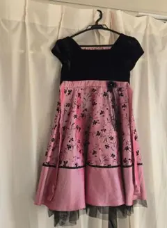ベロアフレアドレス ピンク黒　かわいい フォーマル　ピアノ　結婚式