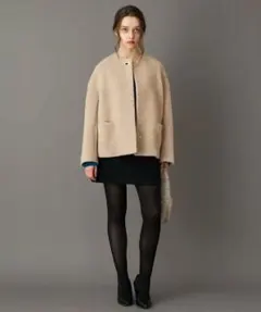 ノーカラー ボアジャケット ベージュ