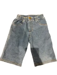 【着用2回】キッズ デニム風 パンツ 100 柔らか ストレッチ ハーフパンツ