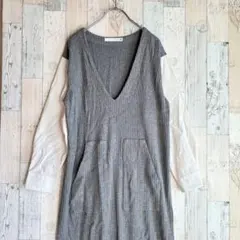 ブージュルード　ニットロングワンピース　グレー　リブ編み