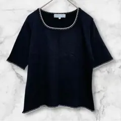 ニコル ＊ サマーニットカットソー 半袖 トップス 配色ライン 日本製 黒