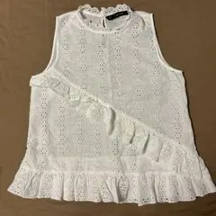 ZARA レースフリルブラウス 白 XS
