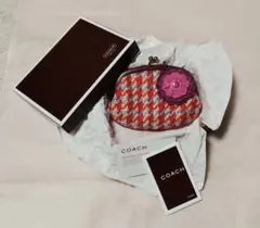 COACH☆がま口☆WOOL生地☆革の花付（箱カード・付）