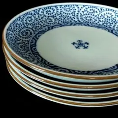 美窯 紅縁 染付 蛸唐草文 銘々皿 4客