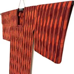 5k2860 雨コート　単衣　赤　柄物　和装コート　着物