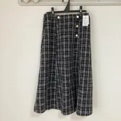 alotta 高みえツイードチェックフレアースカート　ブラック×ホワイト　L