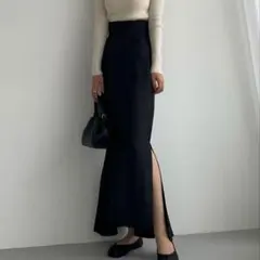 Louere ハイウエストヘリンボーンスリットマーメイドスカート ブラック M