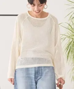 アメリカンホリック アイボリー メッシュ長袖Tシャツ