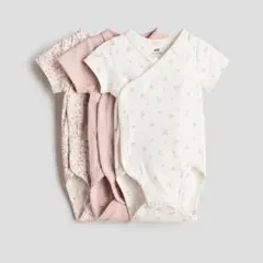 H&M ボディスーツ3枚セット ピンク・ホワイト・花柄 女の子 新生児