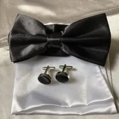蝶ネクタイ 黒 カフス チーフ セット メンズ 結婚式 パーティー フォーマル