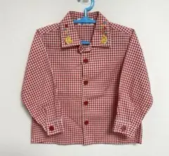 ミキハウス 90 シャツ プッチーくん くま チェック レトロ オールド