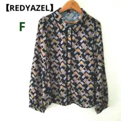 REDYAZEL ブラウス 長袖 総柄 幾何学模様 F 昭和レトロ
