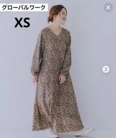 グローバルワーク さらさらリラックスVネックフレアワンピース ロング 花柄 XS