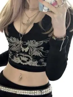 グランジ y2k ゴシック風 クロップド丈 ピチTミニT