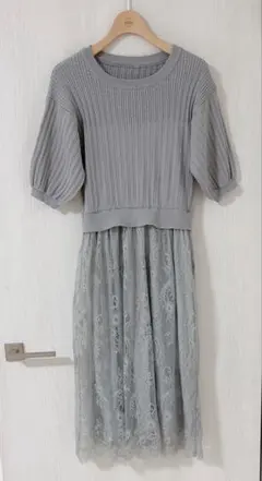 最終値下】【tocco closet】レースドッキング半袖ニットワンピース【美品