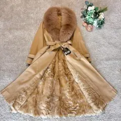 【美品】スイス老舗Diolen cotton リアルファーロングコート　ライナー