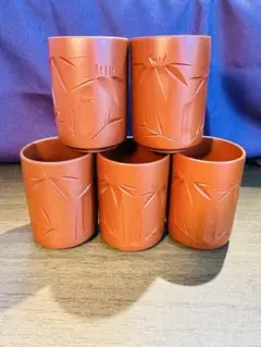 伝統工芸　日本茶器　湯呑み　湯飲み　朱泥　セット　焼物　陶器