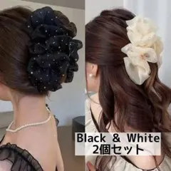 フリル バンスクリップ 2個セット　ヘアクリップ 大きめ ヘアアクセサリー