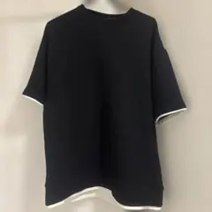 黒　エンボス加工、重ね着風　Tシャツ Lサイズ