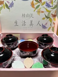 新品 籠付き 木製 汁椀 5客セット 花柄 桂由美 ユミカツラ - メルカリ