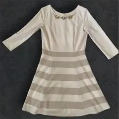 Rady アイボリー ベージュストライプ 長袖ワンピース 結婚式 ドレス