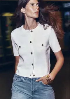 Zaraホワイトニット カーディガン 半袖