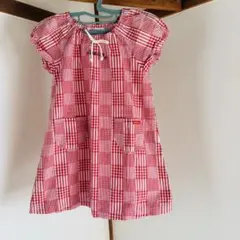 ミキハウス ギンガムチェック ワンピース 100 赤 日本製 状態良好 記名なし