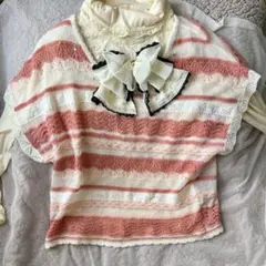 アクシーズファム かぎ編み レース ボーダー ニット プルオーバー 姫カジ