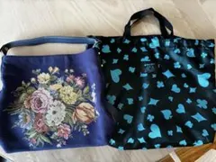 ヴィンテージ プチポワン ハンドバッグ 花柄刺繍 ブルー - メルカリ