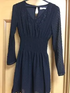 スナイデルsnidel ドットシフォンワンピース ネイビー