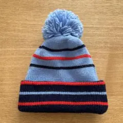 ストライプニット帽 ポンポン付き