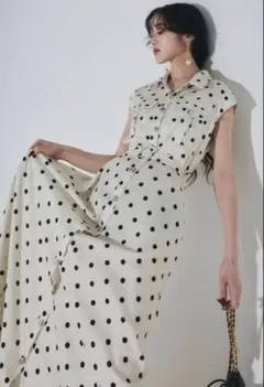 ANDREA&CO ドットベルテッドシャツワンピース