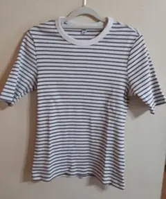 UNIQLO リブ ボーダー 半袖 Tシャツ Lsizeのサムネイル