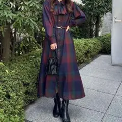 TRBIGチェックボウタイワンピース