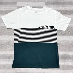 graniph ボーダー切替半袖Tシャツ 動物の行進(リス・キツネ・シカ・クマ)のサムネイル