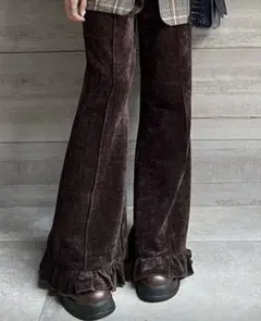 ブラウン　ベロアフレアパンツ