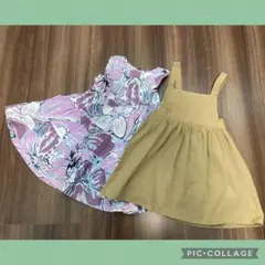 【ワンピース】春夏　100cm キッズ　花柄　無地　ガーリー　涼しげ