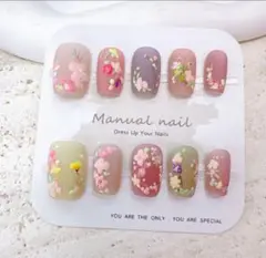 ネイルチップ現品量産型姫ネイル推しネイルy2k地雷系ニュアンスマット花