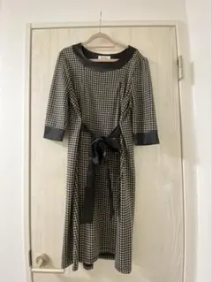 授乳ワンピース 七分袖 ウエストリボン付き milk tea