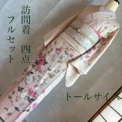訪問着　フルセット　着物　正絹　トールサイズ　しつけ糸 友禅　枝花模様　N2