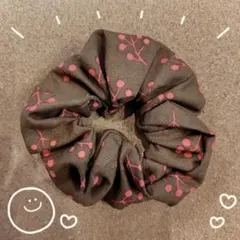 915*ブラウンピンク花柄☆シュシュ