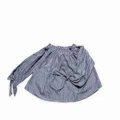 ロペピクニック　ストライプ　ボートネック　シャツ 五分袖　ブルー　青　白　M