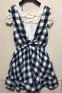 メゾピアノ　オフショルダーフリル×ギンガムワンピースセット　150