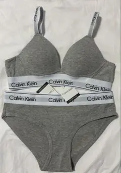 カルバンクライン上下セット 三角ブラ×ショーツ(ロゴ付きストラップ)グレーM