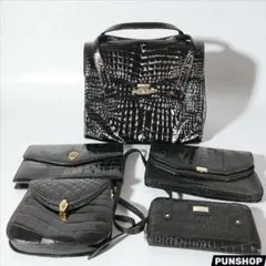 クロコ型押し ハンドバッグ ショルダーバッグ 5点セット ブラック